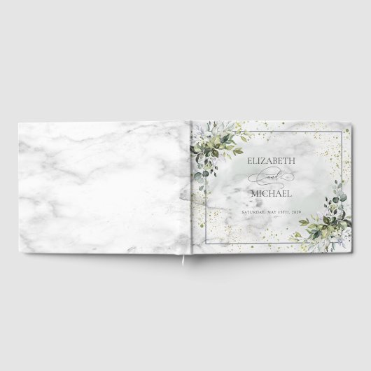 Elegant Dusty Blue Eucalyptus Greenery Marble Gastenboek (Volledig)