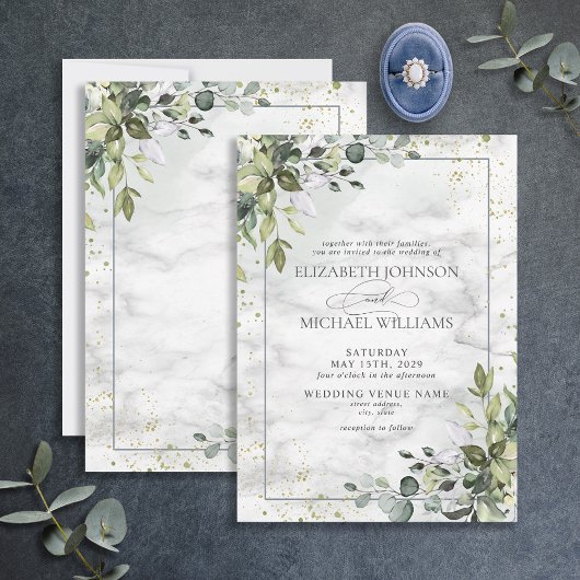 Elegant Dusty Blue Eucalyptus Greenery Marble Kaart