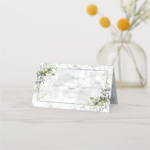 Elegant Dusty Blue Eucalyptus Greenery Marble Plaatskaartje