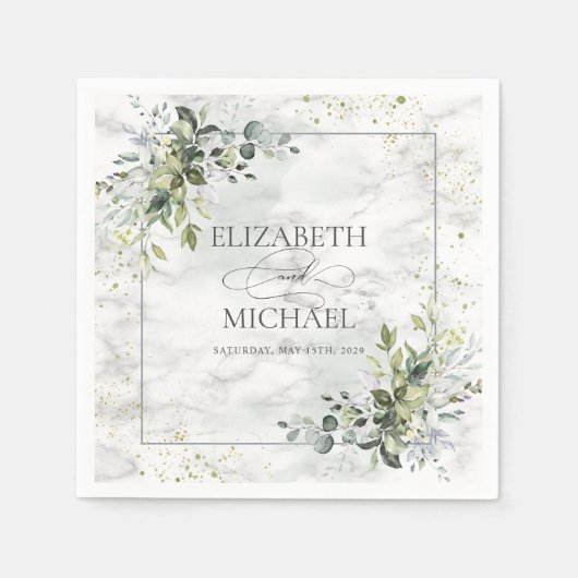 Elegant Dusty Blue Eucalyptus Greenery Marble Servet (Voorkant)