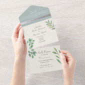 Elegant Dusty Blue Eucalyptus Greenery Wedding All In One Uitnodiging (Afscheurbaar)