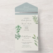 Elegant Dusty Blue Eucalyptus Greenery Wedding All In One Uitnodiging (Binnen)