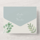 Elegant Dusty Blue Eucalyptus Greenery Wedding All In One Uitnodiging (Achterkant)