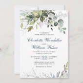 Elegant Dusty Blue Eucalyptus Greenery Wedding Kaart (Voorkant)