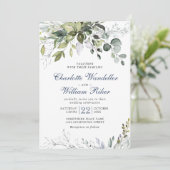 Elegant Dusty Blue Eucalyptus Greenery Wedding Kaart (Staand voorkant)
