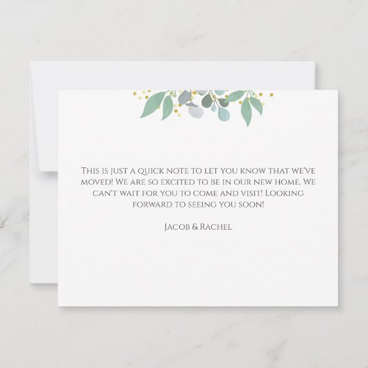 Elegant Dusty Blue Eucalyptus Moving Announge (Achterkant)