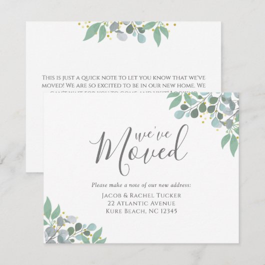 Elegant Dusty Blue Eucalyptus Moving Announge (Voorkant / Achterkant)