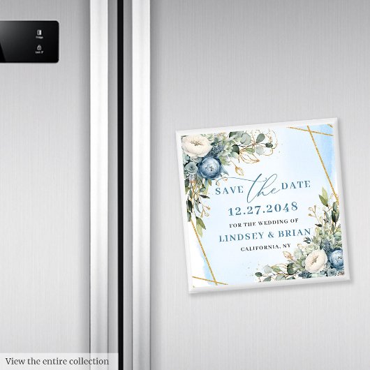 Elegant Dusty Blue Eucalyptus Save the Date Magnet