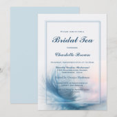 Elegant Dusty Blue Feather Bridal Tea Kaart (Voorkant / Achterkant)
