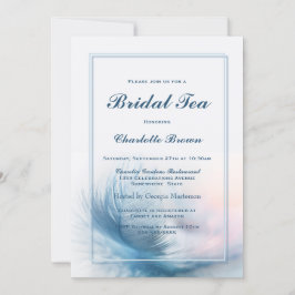 Elegant Dusty Blue Feather Bridal Tea Kaart