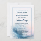 Elegant Dusty Blue Feather Wedding Kaart (Voorkant)