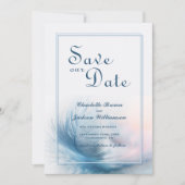 Elegant Dusty Blue Feather Wedding Save the Date (Voorkant)