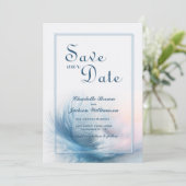 Elegant Dusty Blue Feather Wedding Save the Date (Staand voorkant)