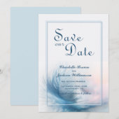 Elegant Dusty Blue Feather Wedding Save the Date (Voorkant / Achterkant)