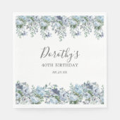 Elegant Dusty Blue Floral 40th Verjaardag Custom Servet (Voorkant)