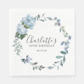 Elegant Dusty Blue Floral 90th Birthday Custom Servet (Voorkant)