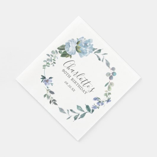 Elegant Dusty Blue Floral 90th Birthday Custom Servet (Hoek)