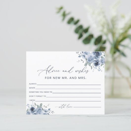Elegant Dusty Blue Floral Advies en Wensen Kaarten (Staand voorkant)