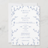 Elegant Dusty Blue Floral All-In-One Wedding Kaart (Voorkant)