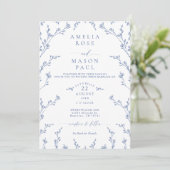 Elegant Dusty Blue Floral All-In-One Wedding Kaart (Staand voorkant)