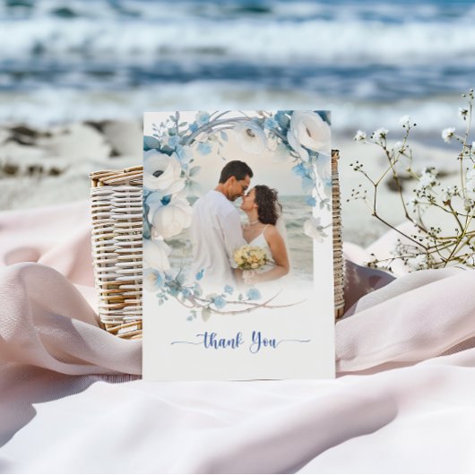 Elegant Dusty Blue Floral Baby shower Bedankkaart