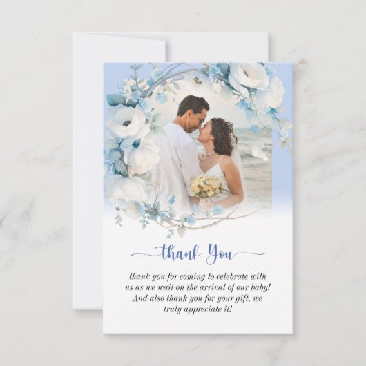Elegant Dusty Blue Floral Baby shower Bedankkaart (Voorkant)