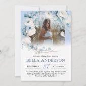 Elegant Dusty Blue Floral Baby shower Kaart (Voorkant)