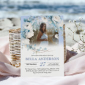 Elegant Dusty Blue Floral Baby shower Kaart