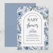 Elegant Dusty Blue Floral Baby shower Kaart (Voorkant / Achterkant)