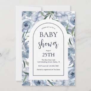 Elegant Dusty Blue Floral Baby shower Kaart