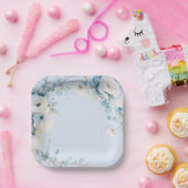 Elegant Dusty Blue Floral Baby shower Papieren Bordje (Feest)