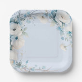 Elegant Dusty Blue Floral Baby shower Papieren Bordje (Voorkant)