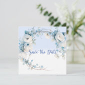 Elegant Dusty Blue Floral Baby shower Save The Date (Staand voorkant)