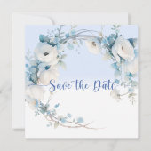 Elegant Dusty Blue Floral Baby shower Save The Date (Voorkant)