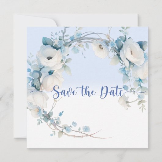 Elegant Dusty Blue Floral Baby shower Save The Date (Voorkant)