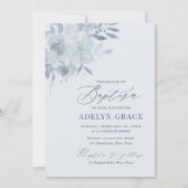 Elegant Dusty Blue Floral Baptisme Kaart (Voorkant)
