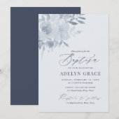 Elegant Dusty Blue Floral Baptisme Kaart (Voorkant / Achterkant)