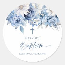 Elegant Dusty Blue Floral Baptisme