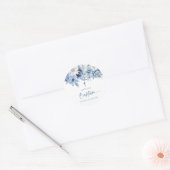 Elegant Dusty Blue Floral Baptisme Ronde Sticker (Envelop)
