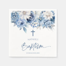 Elegant Dusty Blue Floral Baptisme