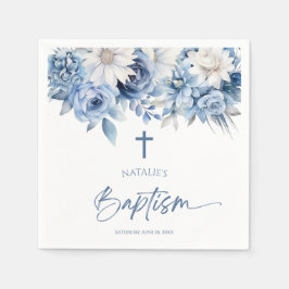Elegant Dusty Blue Floral Baptisme Servet