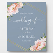 Elegant Dusty Blue Floral Blush Gold Wedding Fotoplaat (Voorkant)