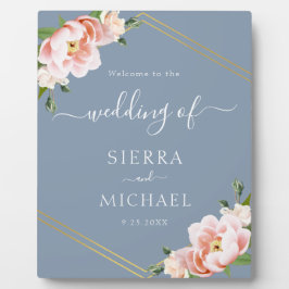 Elegant Dusty Blue Floral Blush Gold Wedding Fotoplaat