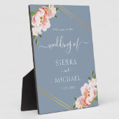 Elegant Dusty Blue Floral Blush Gold Wedding Fotoplaat (Zijkant)
