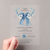 Elegant Dusty Blue Floral Bow Wedding Acryl Uitnodigingen (Insitu (Draagbaar))
