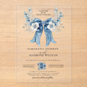 Elegant Dusty Blue Floral Bow Wedding Acryl Uitnodigingen (Voorkant)
