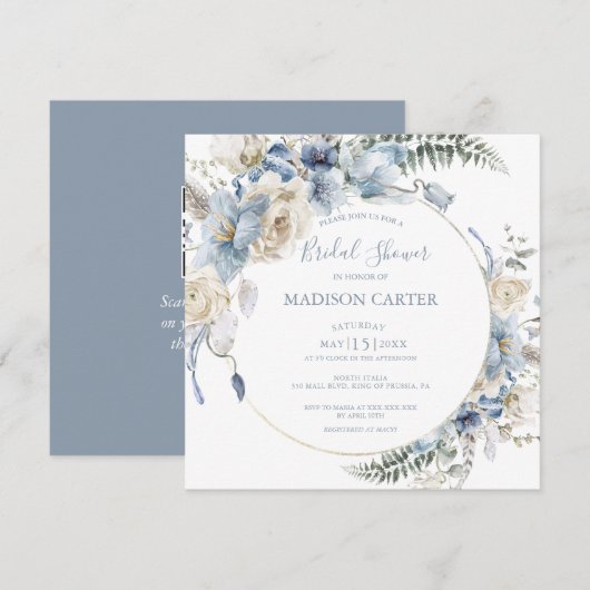 Elegant Dusty Blue Floral Bridal Shower Kaart (Voorkant / Achterkant)