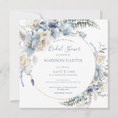 Elegant Dusty Blue Floral Bridal Shower Kaart (Voorkant)