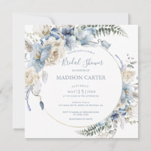 Elegant Dusty Blue Floral Bridal Shower Kaart