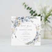 Elegant Dusty Blue Floral Bridal Shower Kaart (Staand voorkant)